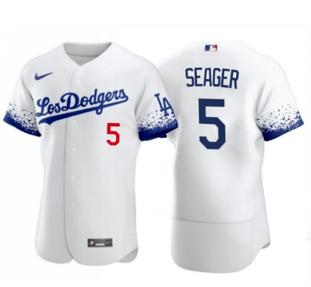 Men's Los Angeles Dodgers #5 Corey Seager 2021 White City Connect Flex Base Stitched Baseball Jersey Men's Los Angeles Dodgers #5 Corey Seager 2021 White City Connect Flex Base Stitched Baseball Jersey